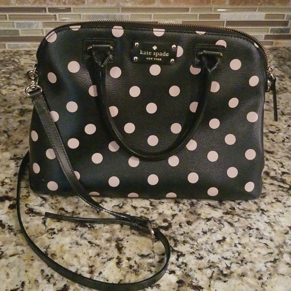 Kate Spade tote black and nude polka dots
